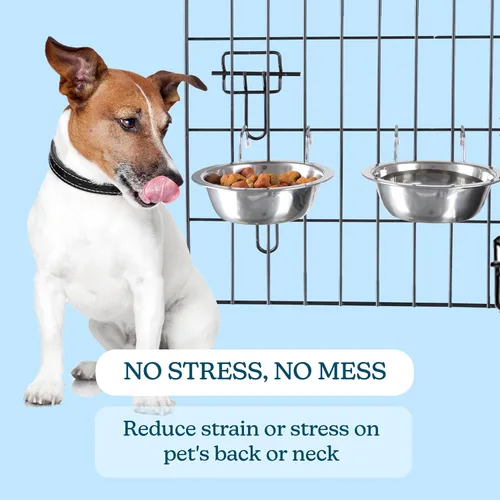 Miniatura 5 de petmaker Tazones para mascotas colgantes de acero inoxidable para perros y gatos - Jaula, perrera y alimentador de canastas para alimentos y agua