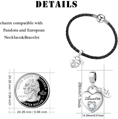 Miniatura 6 de Love You Family - Colgante de corazón con circonita cúbica para pulsera Pandora