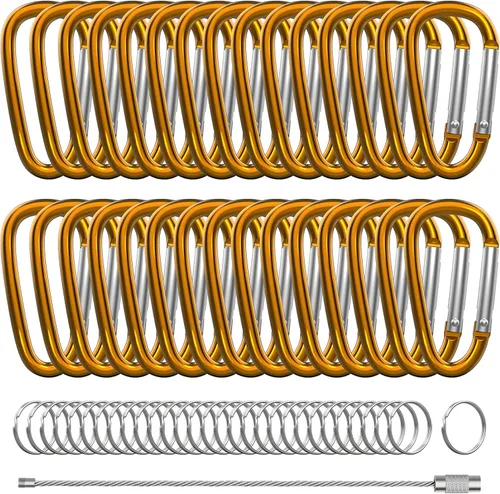 30 piezas de mosquetones de aluminio, mosquetones de resorte en forma de D de 2" con 30 llaveros de gancho para llavero