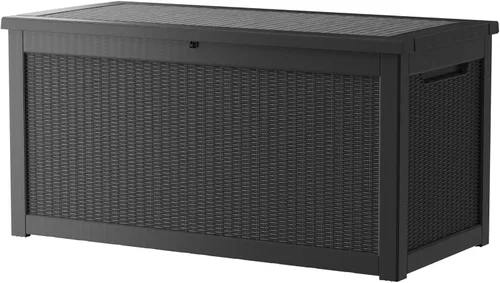 Miniatura 21 de Caja de almacenamiento para exteriores de 35 galones, caja de resina impermeable y con cierre para terraza, grande, contenedor de almacenamiento