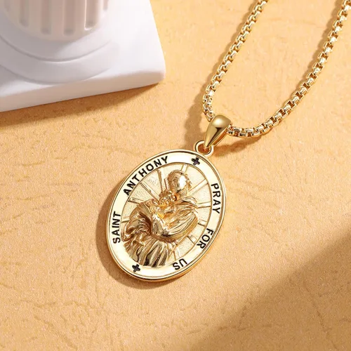 Miniatura 313 de Collar de plata de ley 925 con medalla de San Patrón, colgante de protección católica, amuleto, joyería religiosa para hombres y mujeres