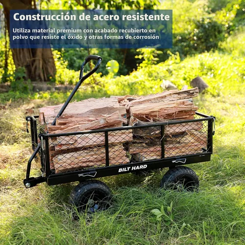 Miniatura 3 de BILT HARD Carro de jardín resistente con neumáticos planos de 10 pulgadas con mango giratorio de 180° y lados extraíbles, 4 pies cúbicos