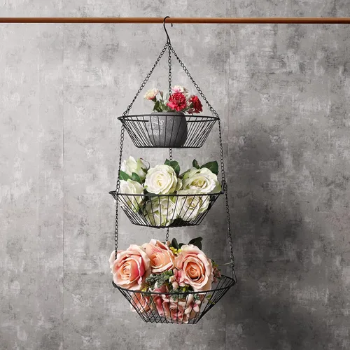 Miniatura 4 de JUNCHU CHERRY Cesta colgante de frutas de 3 niveles, 2 paquetes, almacenamiento para colgar en la pared, cesta de organización de cocina y baño