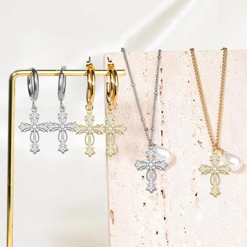 Miniatura 4 de 30 dijes de cruz de perlas de diamantes de imitación de aleación de circonita cúbica para bricolaje, collares, aretes, joyería de Pascua