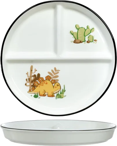 Miniatura 16 de 1 pieza Placa de porción de dinosaurio de cerámica dividida para una alimentación racional, plato de postre dividido, plato de ensalada, plato