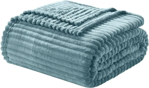 Nestl Manta azul tamaño Queen para cama - Mantas acogedoras y cálidas para mujeres, mantas de felpa grande de vellón para niñas, azul piedra, 90 x