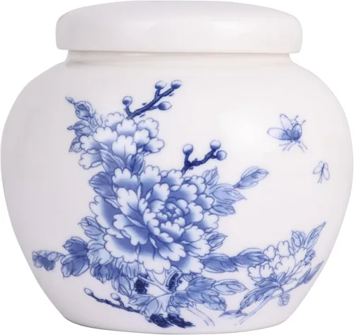 Miniatura 7 de XINGYAN Tarro de jengibre pequeño de cerámica de porcelana china tradicional azul y blanca con tapa, para almacenamiento de té, decoración