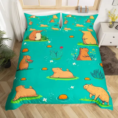 Miniatura 12 de Capybara - Juego de ropa de cama tamaño individual para niños y niñas, funda de edredón de animales roedores, funda de edredón de Capybara, regalos