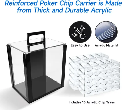 Miniatura 3 de GSE Poker Chip Case, 600pcs/1,000pcs Acrylic Poker Chip Case Casino Acrylic Poker Chips Carrier con bandejas de fichas de póquer