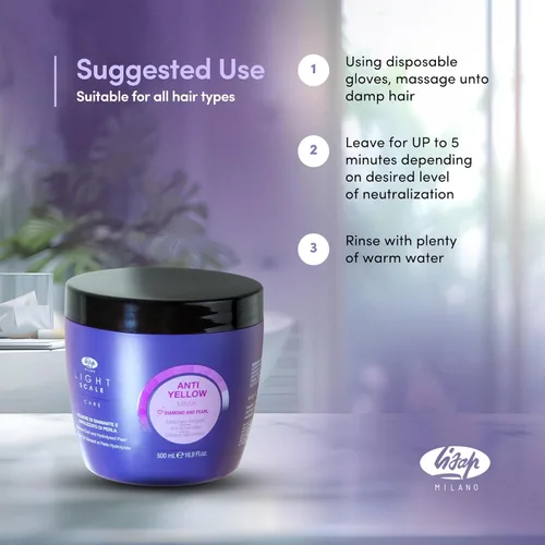 Miniatura 3 de Lisap Mascarilla de cabello morado para cabello rubio, plateado y gris, mascarilla antiamarillo y latón para cabello dañado, acondicionador profundo