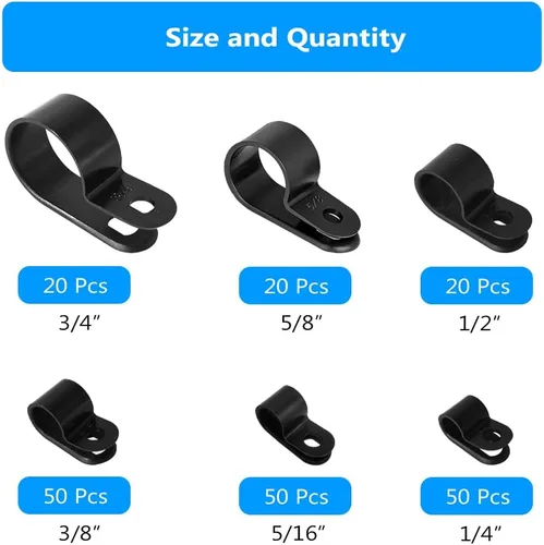 Miniatura 2 de Abrazadera para cable, 210 Uds. Abrazadera de cable tipo R 1/4 "5/16" 3/8" 1/2 "5/8" 3/4 "Nylon Cable Fastener Clips para Gestión de Cables - Negro