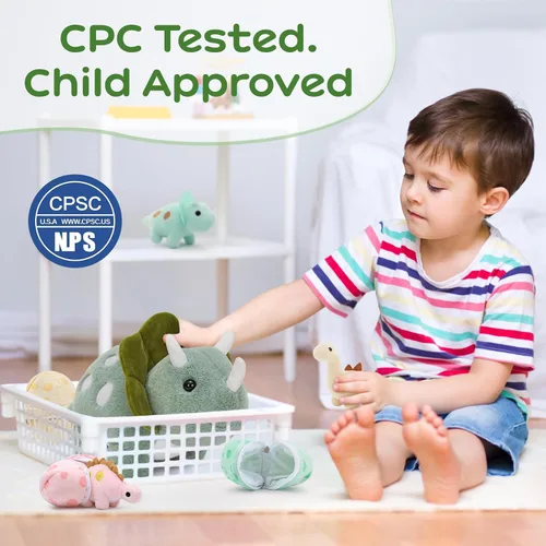 Miniatura 2 de Animales de peluche de dinosaurio, juguete de peluche para niñas y niños, una mamá dinosaurio con 3 dinosaurios bebés, triceratops, estegosaurio