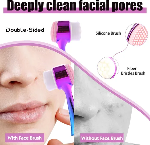Miniatura 4 de Cepillo de limpieza facial 2 en 1 cepillo de limpieza facial de doble cara con cerdas suaves para exfoliación profunda de poros, maquillaje