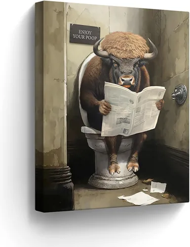 Miniatura 17 de Lienzo decorativo de osos divertidos para pared, cuadros en blanco y negro, decoración de pared de baño, oso sentado en el inodoro, lectura