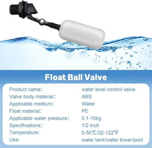 Miniatura 6 de Paquete de 2 válvulas de flotador de agua de 1/2 pulgada, 1/2 pulgada de latón con brazo ajustable, llenado automático y control de nivel de agua