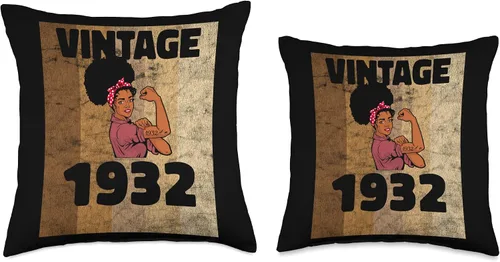 Miniatura 3 de Vintage 1932 Limited Edition 91st Birthday Afro Girls Women Throw Pillow