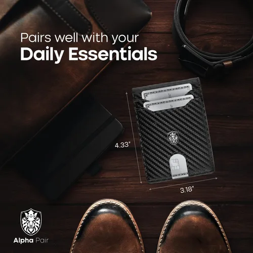 Miniatura 2 de ALPHA PAIR Cartera RFID para hombre Cartera delgada para hombre Cartera para hombre con 10 tarjeteros de crédito y 1 ventana de identificación