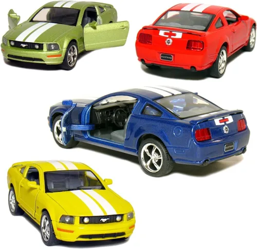 KiNSMART - Ford Mustang GT 2006 escala 1:38 de 5 pulgadas, modelo de coche de juguete de metal fundido a presión (4 juegos de carrera)