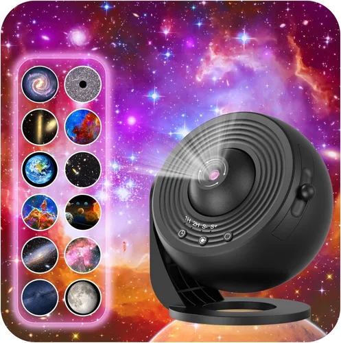 Miniatura 8 de Proyector de galaxia para dormitorio, proyector de estrellas de imagen HD, luz de galaxia con perilla ajustable, 13 discos de película, planetario