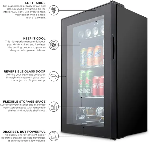 Miniatura 5 de Ivation – Refrigerador de bebidas para 101 latas. Mini refrigerador de bebidas ultra fresco independiente para cerveza, cócteles, refrescos, jugos