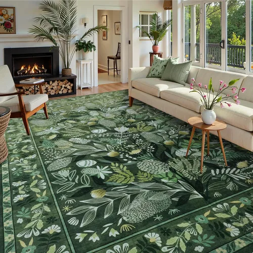 Miniatura 24 de Anidaroel Alfombras botánicas coloridas de 5 x 7 pies, lavables a máquina, para sala de estar, antideslizante, alfombra suave para dormitorio