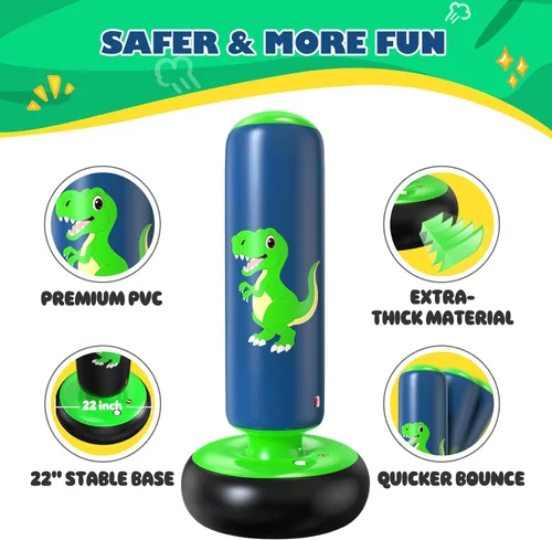 Miniatura 6 de QPAU Saco de boxeo inflable, bolsa de boxeo inflable estable de 48 pulgadas para 3-6 niños, juguete de dinosaurio y regalos para niños y niñas