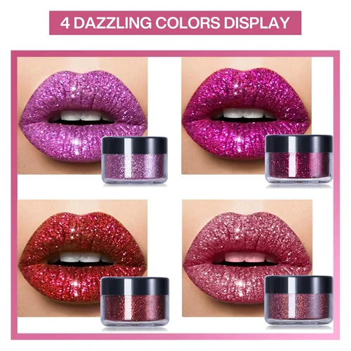 Miniatura 4 de LOKFAR Kit de labios con purpurina de 4 colores – Polvo de pigmento brillante de diamante y purpurina metálica brillante, resistente al agua