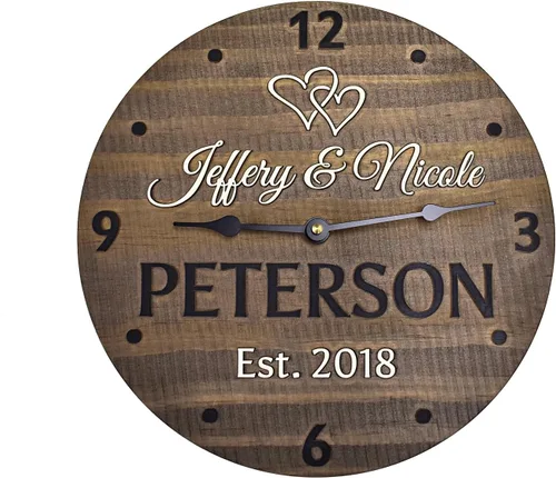 Miniatura 7 de Reloj de pared de madera hecho a mano de 11 pulgadas personalizado para pareja