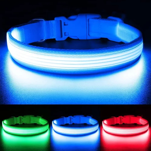 Miniatura 24 de YFbrite Collar de perro iluminado, collar de cachorro con LED recargable por USB, superbrillante, ajustable, luces brillantes para perro para Rojo