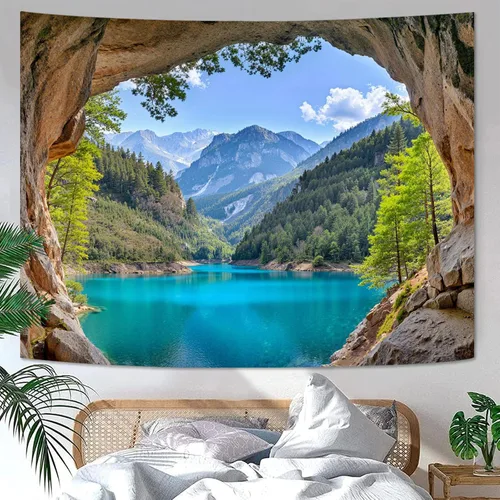 Miniatura 28 de Zussun Tapiz de Bosque Natural de Montaña Tapiz Verde de Pino Luz Solar Selva para Dormitorio Estético Planta Paisaje de Montaña Tapices Pequeños