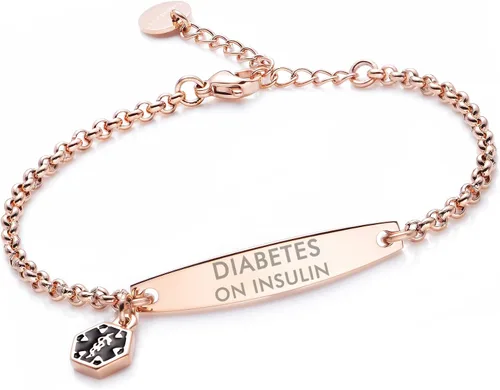 Miniatura 67 de LinnaLove - Pulsera de identificación de alerta médica con cadena Rolo simple pregrabada para mujer