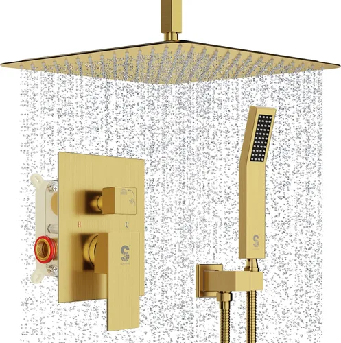 Miniatura 12 de SR SUN RISE Sistema de Ducha de Níquel Cepillado de 16 Pulgadas para Baño de Lujo con Mezclador de Lluvia, Juego Combinado de Ducha con Cabezal