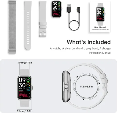 Miniatura 7 de Rastreador de actividad física con frecuencia cardíaca continua 24/7, monitor de oxígeno en sangre, reloj inteligente con monitor de sueño