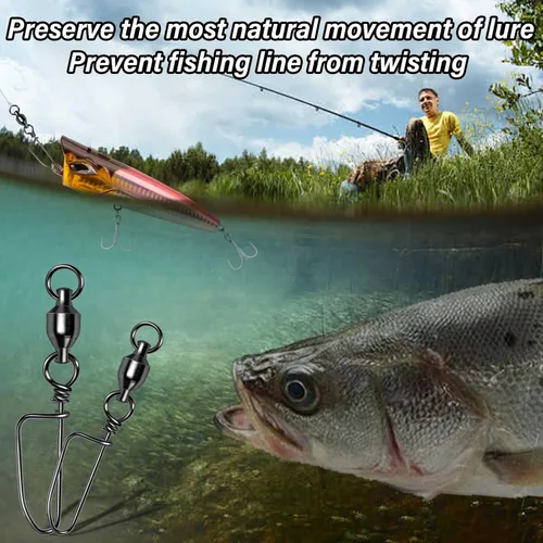 Miniatura 5 de Alwonder Paquete de 20 rodamientos de bolas giratorios con broches de presión, broches de pesca, giratorios de agua salada, aparejos de pesca