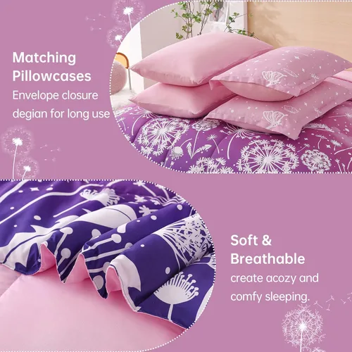 Miniatura 83 de Dinjoy Juego de edredón para niñas, tamaño individual, colorido, azul, rosa, morado, arcoíris, juego de ropa de cama de 6 piezas en una bolsa
