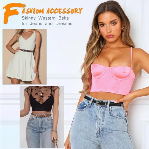 Miniatura 36 de SUOSDEY Cinturones ajustados occidentales de moda para mujer, cinturón de cuero ajustable para vestidos con hebilla vintage