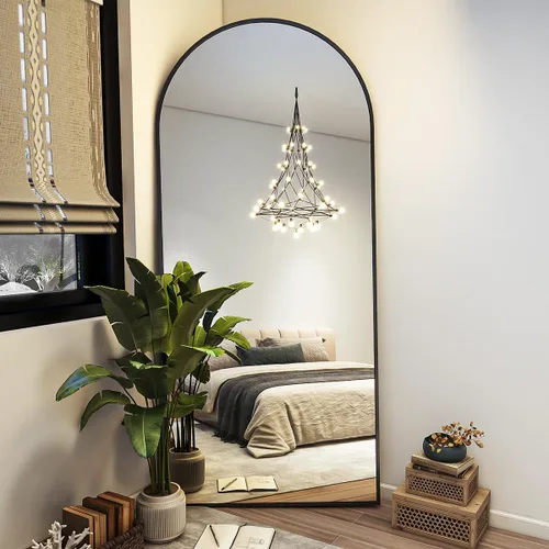 Miniatura 15 de BEAUTYPEAK Espejo de Piso de Cuerpo Completo Arqueado de 64"x21", Espejo de Longitud Completa para Colgar o Apoyar con Parte Superior Arqueada, Plata
