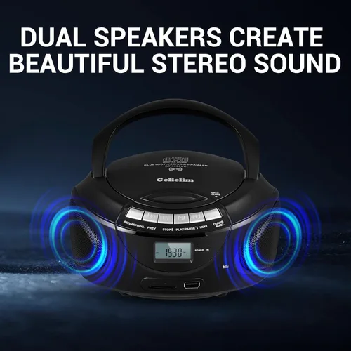 Miniatura 5 de Gelielim Reproductores de CD portátiles para el hogar, Boombox de CD con radio estéreo AM/FM, Bluetooth, USB, tarjeta SD, unidad MMC, entrada