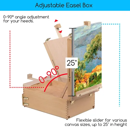 Miniatura 4 de MEEDEN Caja de bocetos de caballete de mesa grande, caja de caballete de escritorio de madera de haya maciza ajustable, caballete de viaje