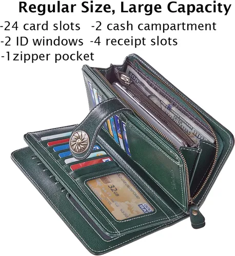 Miniatura 6 de Travelambo Cartera de mujer con bloqueo RFID para tarjetas de crédito, cartera de cuero de gran capacidad
