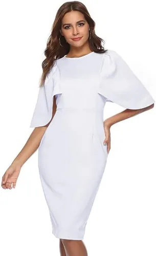 Miniatura 2 de Memoriesea Vestido midi de cóctel formal con volantes y mangas acampanadas para mujer