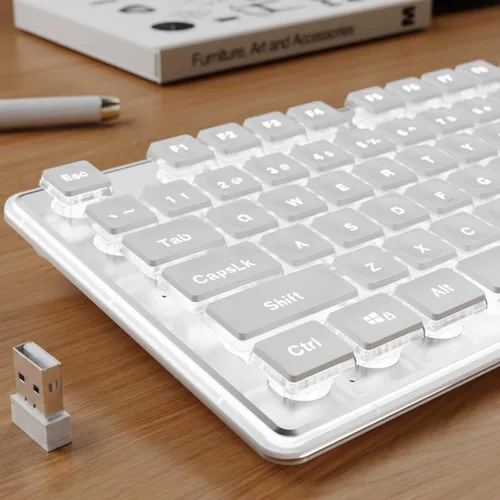Miniatura 9 de SEUNKWANG EWEADN X7S - Teclado inalámbrico con retroiluminación blanca, panel de metal, teclado de computadora recargable de 2.4 G, luz silenciosa