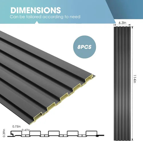 Miniatura 3 de OUZUGIE WPC Paneles de Pared de Lata Acústica, Paquete de 8 Paneles de Pared 3D de 114 x 6 Pulgadas para Decoración de Paredes Interiores, Sala