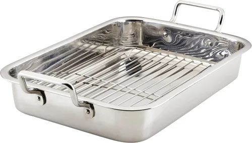 Farberware Classic Traditions - Asador/sartén para asar de acero inoxidable con estante, 17" x 12.25"