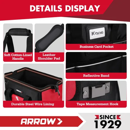 Miniatura 7 de ARROW - Bolsa organizadora de herramientas de 16 pulgadas con pies antideslizantes, bolsas de herramientas para hombres resistentes, boca abierta