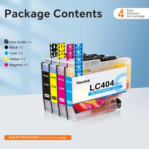 Miniatura 6 de LC404 Paquete de 4 cartuchos de tinta compatibles de alto rendimiento para Brother LC 404 LC-404 LC404BK para usar con MFC-J1205W MFC-J1215W