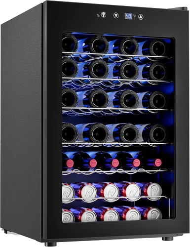 Miniatura 8 de Icyglee Refrigerador de bebidas, mini refrigerador para 16 botellas y 68 latas con puerta de vidrio, refrigerador independiente de bebidas para vino