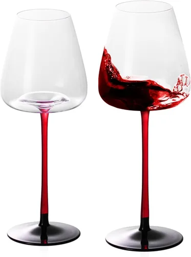 KAMMAK Juego de 2 copas de vino de 11.49 onzas, de cristal soplado a mano, borde fino y tallo largo, perfectas para rojo y blanco, uso diario,