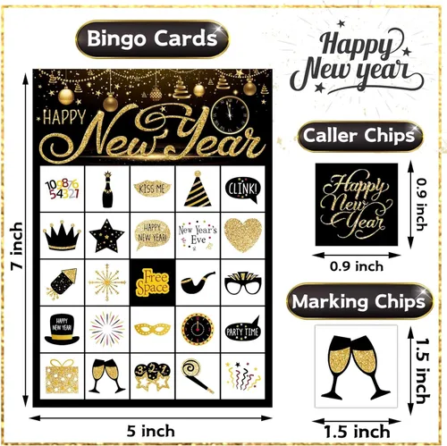 Miniatura 2 de Funnlot Juegos de Nochevieja para 24 Jugadores Bingo de Nochevieja Juegos de Año Nuevo para Niños Tarjetas de Juego de Bingo de Año Nuevo