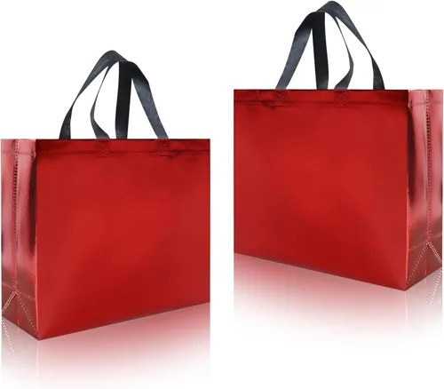 Miniatura 12 de cabzymx 15 bolsas de regalo reutilizables de color rojo brillante con asas, 12.6 x 4.7 x 11 pulgadas, bolsas de fiesta con base resistente, bolsa